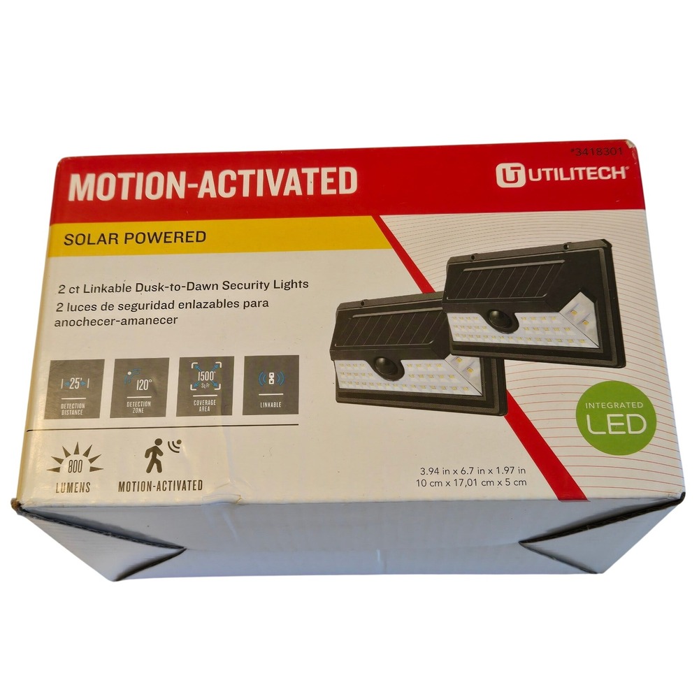 Utilitech‎ Solar Motion Security Lights 2-Pack LED Linkable Dusk-to-Dawn